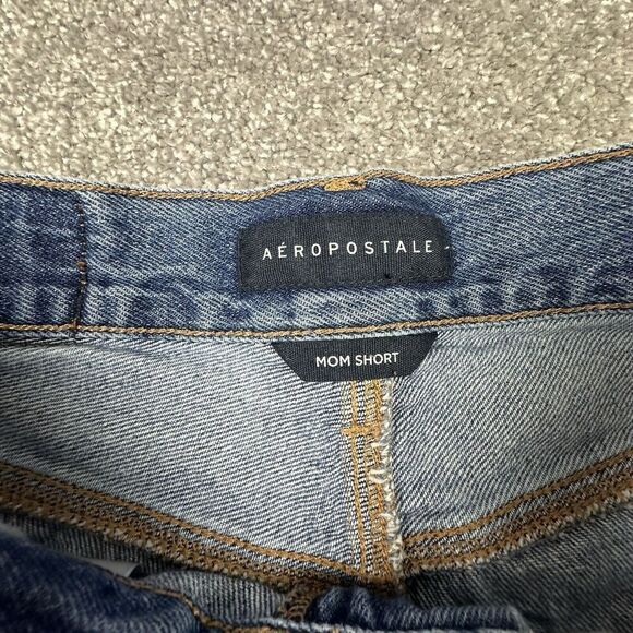 Aeropostale Mom Shorts Womens 0 (26x2.5) Blue Denim Distressed High Wasted - Picture 5 of 7